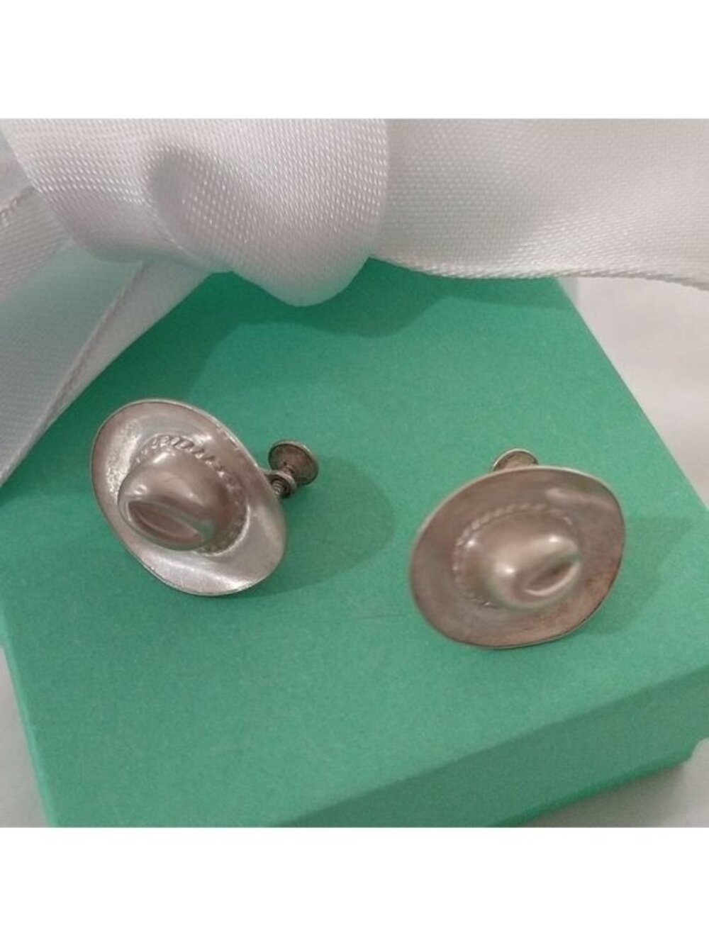 Vintage Sterling Silver 925 Cowgirl Hat Screwback Earrings